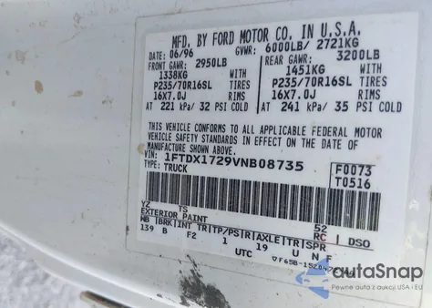 1997 Ford F-150 Standard/Xl/Xlt z USA, uszkodzony, nr VIN 1FTDX1729VNB08735